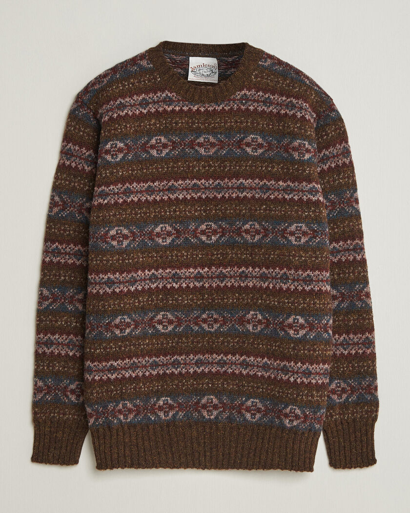 Jamieson's of Shetland Jamiesons Of Shetland All Over Fair Isle Pullover Crew Neck Moss Green – Green
