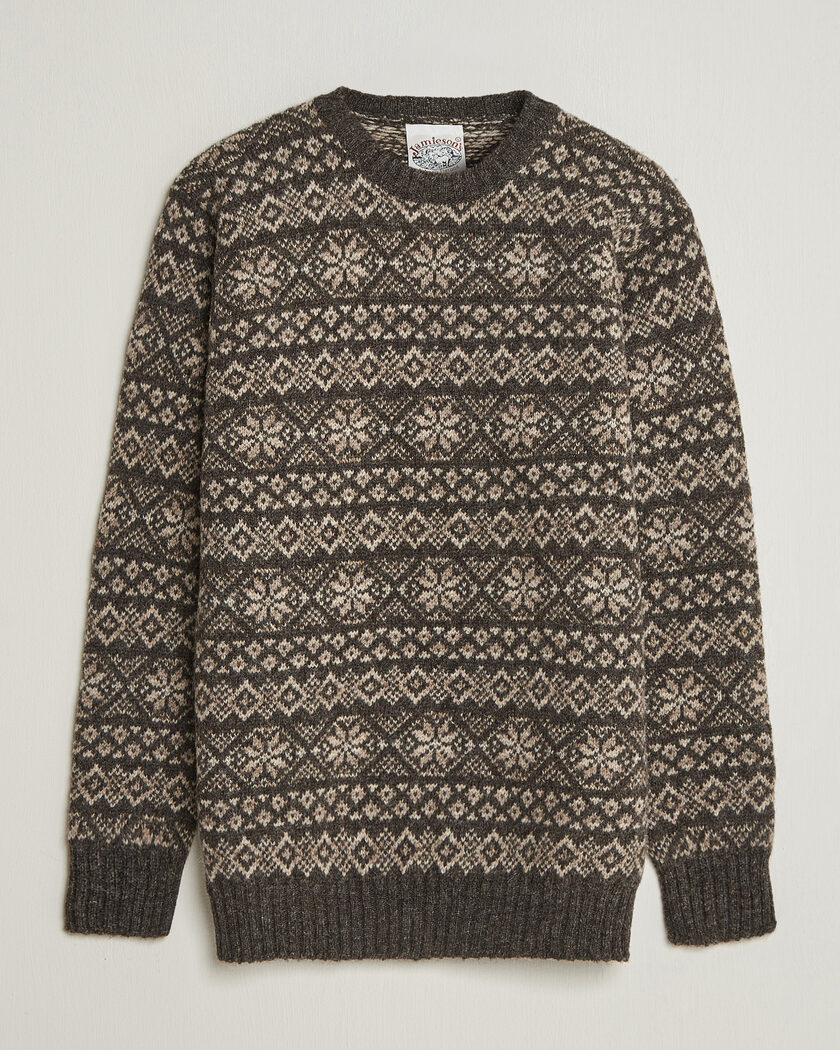 Jamieson's of Shetland Jamiesons Of Shetland All Over Fair Isle Pullover Crew Neck Grey – Grey
