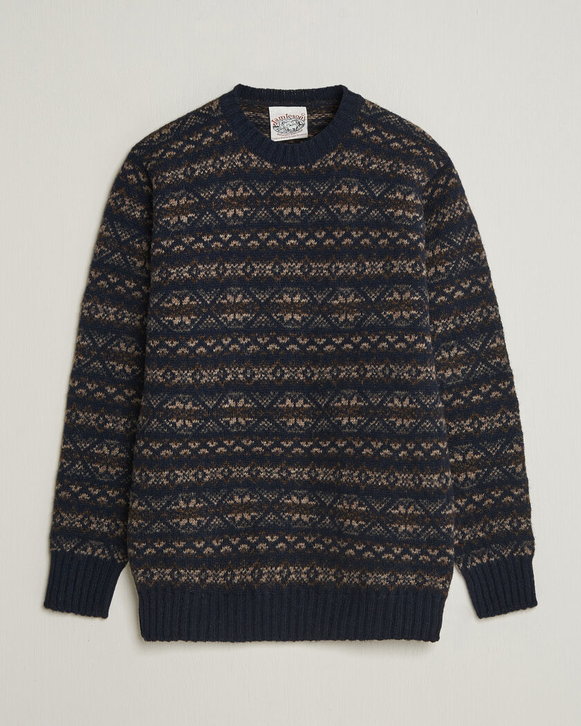 Jamieson's of Shetland Jamiesons Of Shetland All Over Fair Isle Pullover Crew Neck Navy – Blue