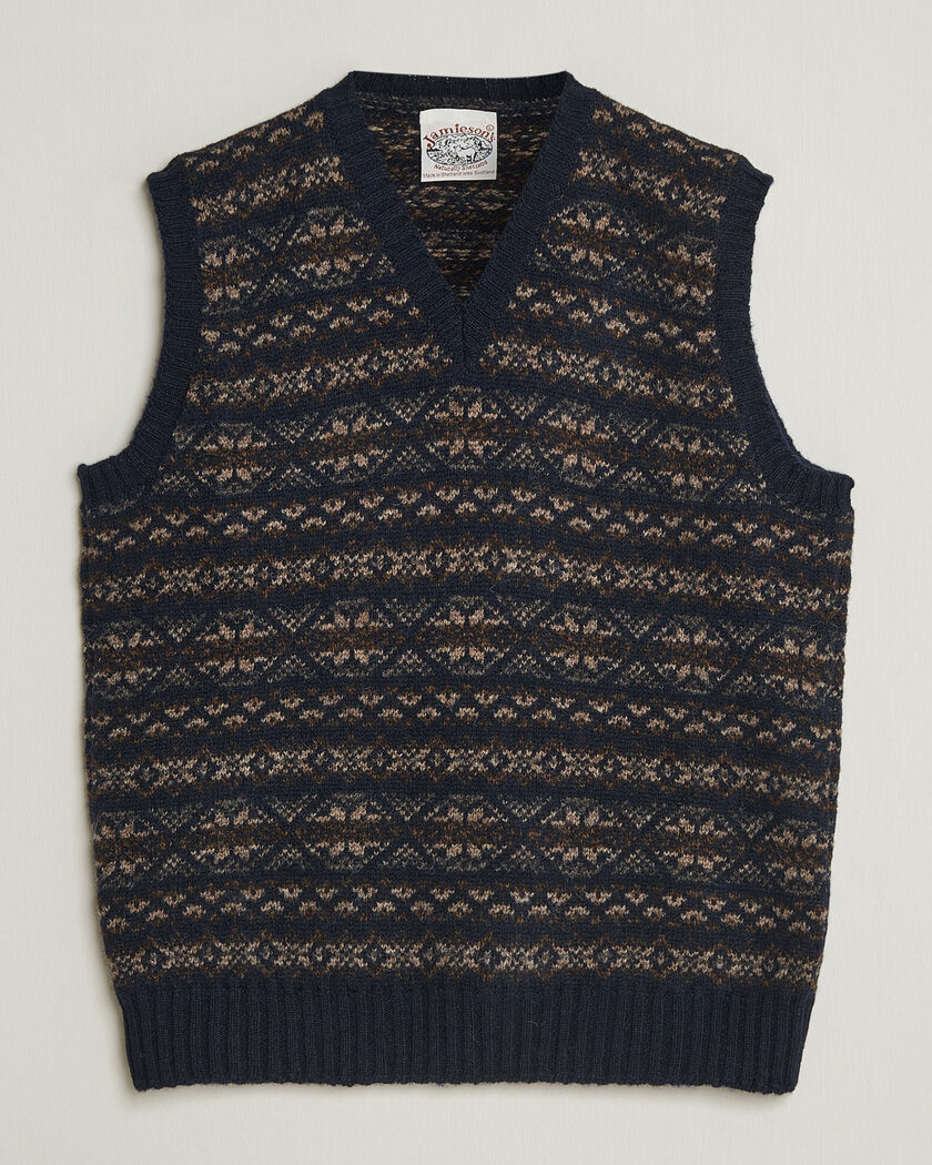 Jamieson's of Shetland Jamiesons Of Shetland All Over Fair Isle Slipover Navy – Blue