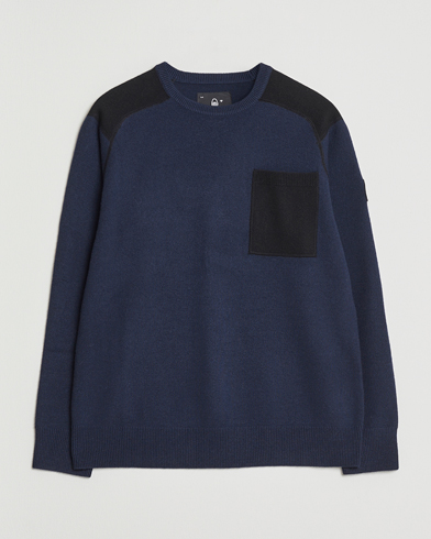 Inis Meáin Moss Stiched Linen Crew Neck Dark Blue at CareOfCarl.com