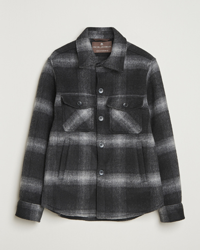 Oscar Jacobson Maverick Checked Wool Shirt Jacket Grey – Grey