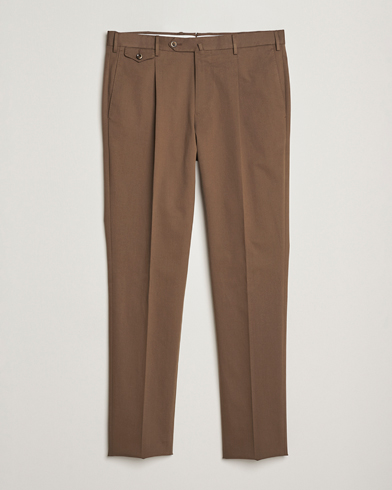 PT01 Slim Fit Pleated Cotton/Cashmere Trousers Dark Brown - Size: 48