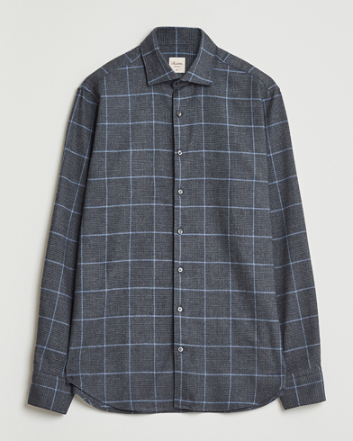 Stenströms Regular Fit Overcheck Flannel Shirt Dark Grey – Grey