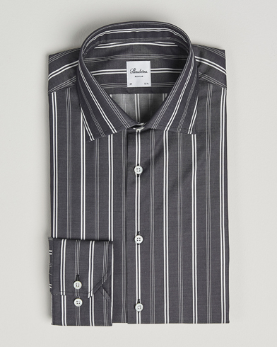 Stenströms Regular Fit Mixed Stripe Twill Shirt White/Black – Grey