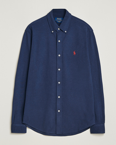 Finamore Napoli デニム長袖シャツ ネイビー Finamore Napoli Cotton/Cashmere Jersey Shirt Navy at CareOfCarl.com