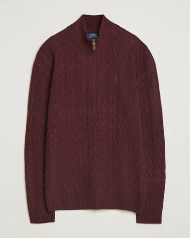 Polo Ralph Lauren Wool/Cashmere Cable Half Zip Aged Wine Heather – Red