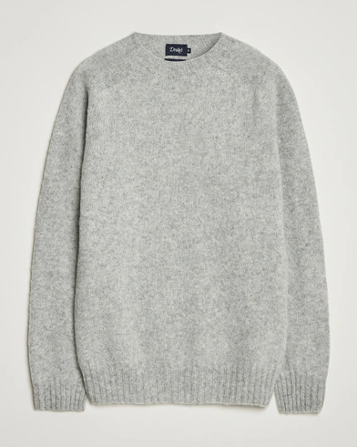 Drake's Brushed Shetland Crew Grey - Size: XL
