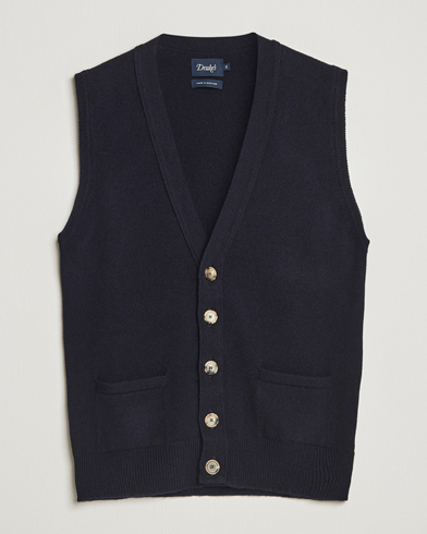 Drake's Lambswool Vest Cardigan Navy – Blue