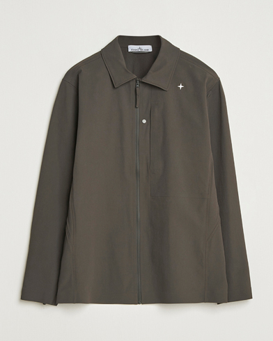 Stone Island Cotton Stretch Zip Overshirt Military Green at