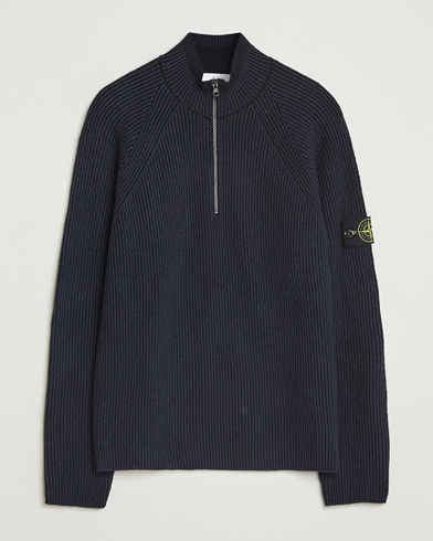 Stone Island Knitted Lambwool Half Button Zip Navy Blue at