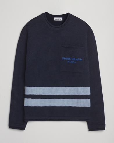 Stone Island Mixed Stiches Wool Knitted Crew Neck Navy at