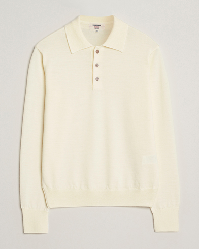 Kamakura Shirts Long Sleeve Knitted Polo Off White – White
