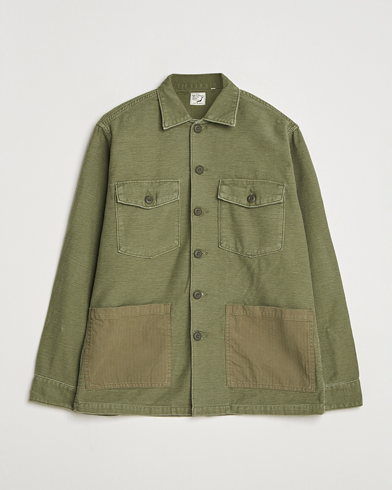 Stone Island Cotton Stretch Zip Overshirt Military Green at