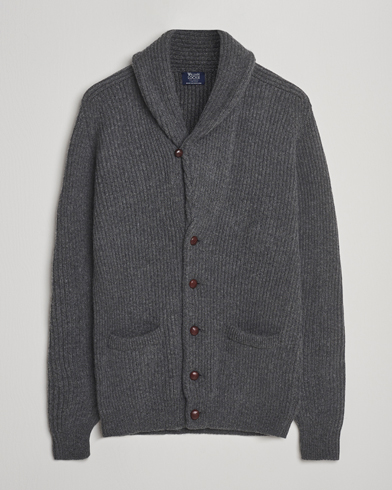 William Lockie Rob Lambswool Cardigan Charcoal at CareOfCarl.com