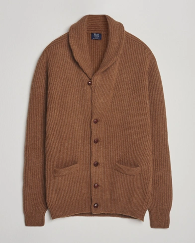 William Lockie Windsor Geelong Lambswool Shawl Cardigan Brown – Brown