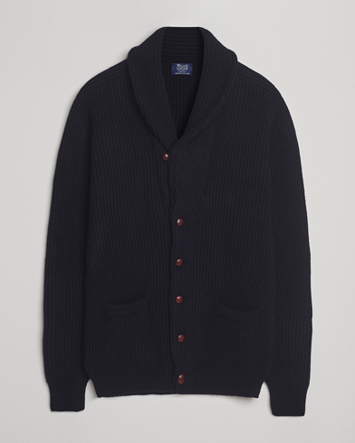 William Lockie Windsor Geelong Lambswool Shawl Cardigan Navy – Blue