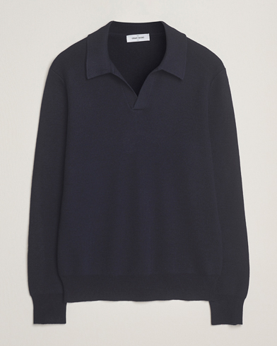 Sunspel Chunky Knit Polo Navy at CareOfCarl.com