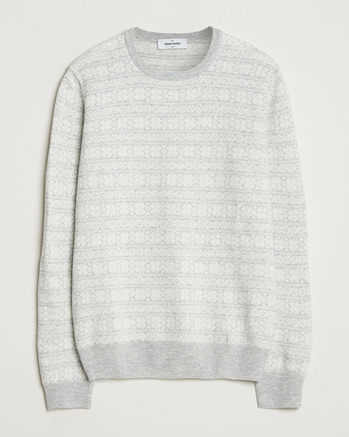 Gran Sasso Wool/Cashmere Fairisle Sweater Light Grey Melange – Grey