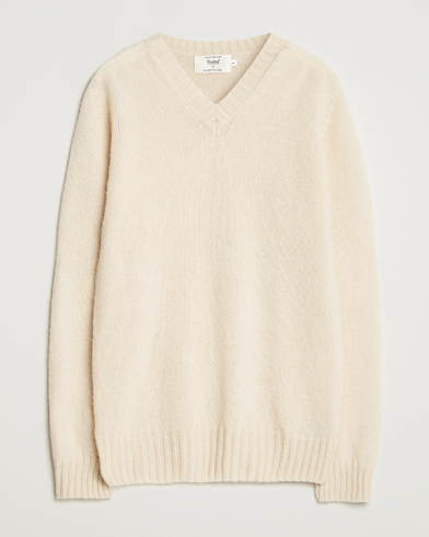 Harley Of Scotland Brushed Supersoft Lambswool V-Neck Vanilla – White
