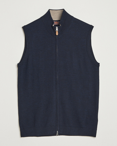Morris Merino Zip Vest Navy – Blue