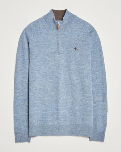 Morris Hertford Lambswool Merino Half Zip Light Blue at CareOfCarl.com