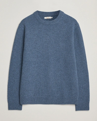 Nudie Jeans August Wool Rib Knitted Sweater Blue Melange – Blue