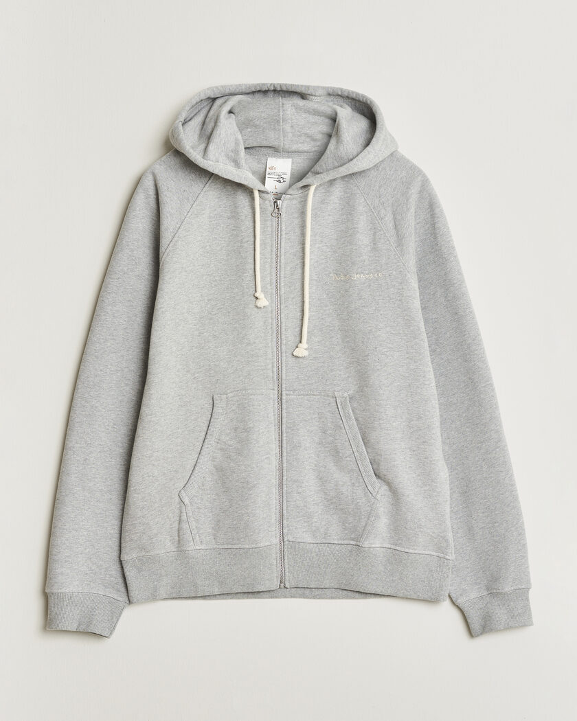 Nudie Jeans Gunde Logo Full Zip Hoodie Grey Melange – Grey
