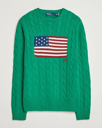Polo Ralph Lauren Cotton Cable Flag Sweater Billiard Green – Green