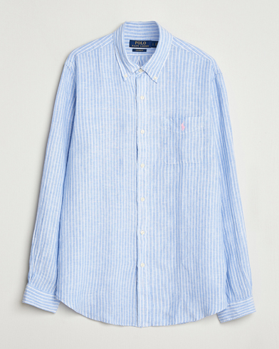 Polo Ralph Lauren Custom Fit Linen Striped Shirt Light Blue/White – Blue