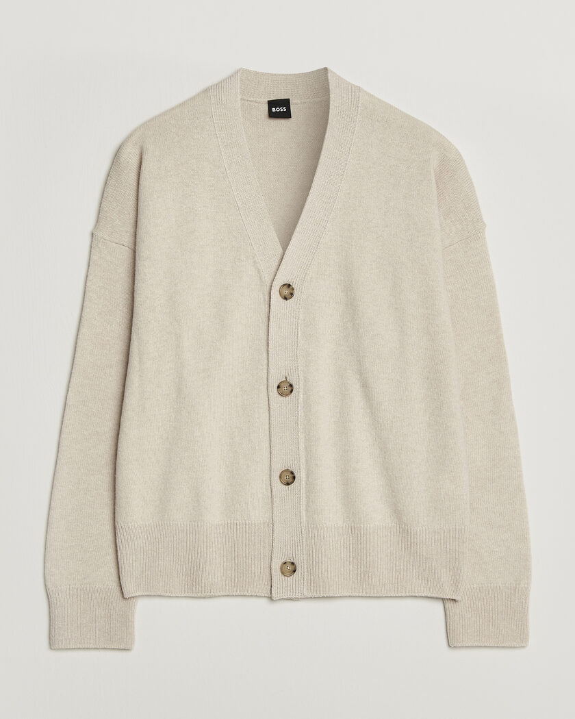 BOSS BLACK Ucone Wool Knitted Cardigan Open White – Beige