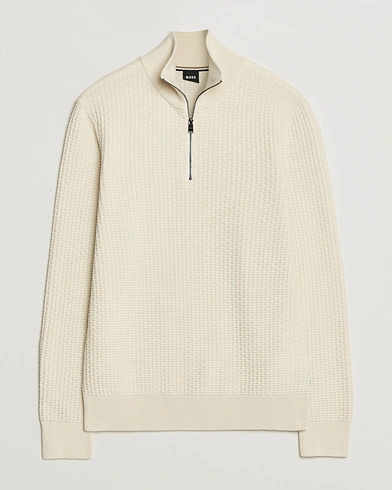 BOSS BLACK Ulicio Structured Knitted Half Zip Open White – Beige