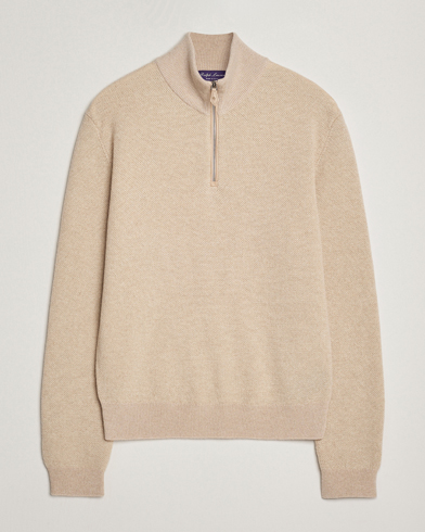 Ralph Lauren Purple Label Cashmere Cable Half Zip Beige at