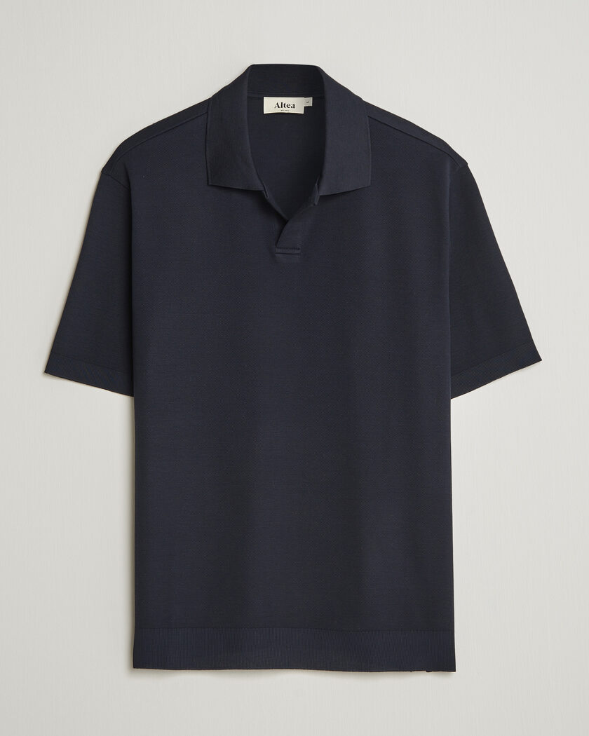 Auralee Cotton Knit Skipper Polo Navy Stripe at CareOfCarl.com