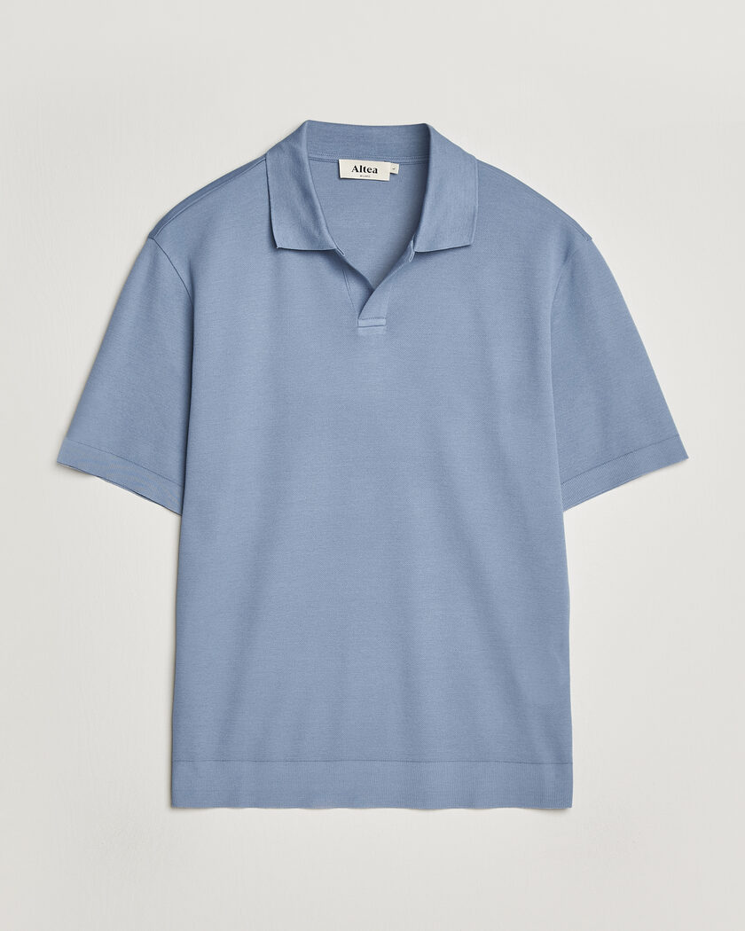 Auralee Cotton Knit Skipper Polo Navy Stripe at CareOfCarl.com
