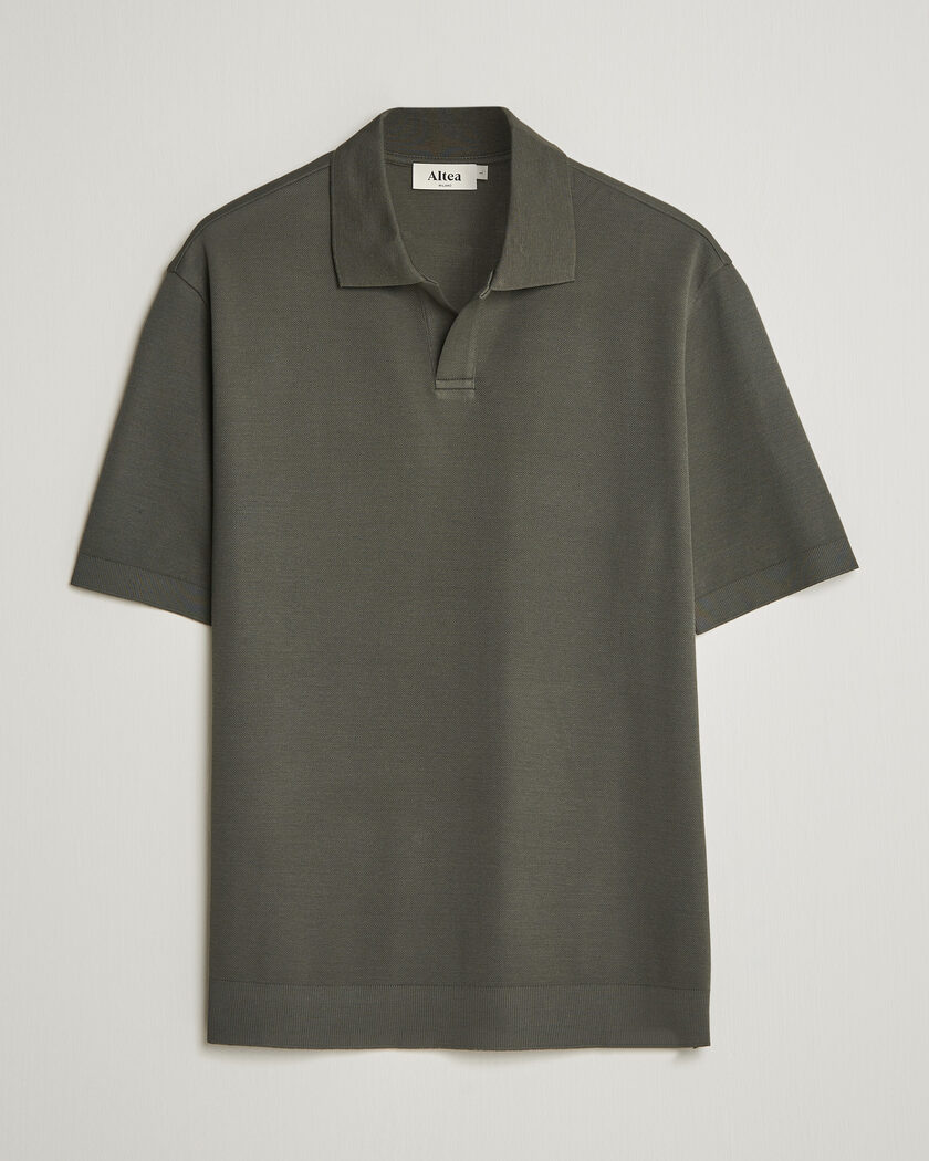 Cotton Knit Short-Sleeve Polo オリーブ 1 Olive Cotton Short Sleeve Knit Polo – Vustra