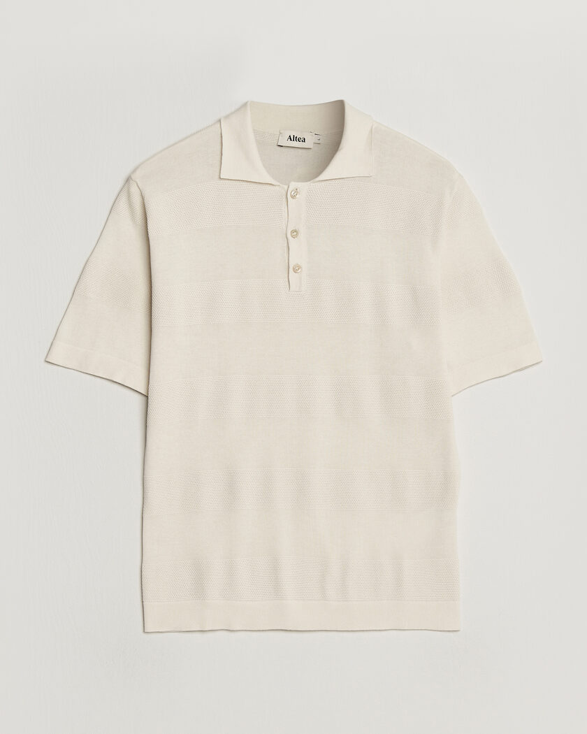 Gran Sasso Cotton Cable Knitted Polo Cream at CareOfCarl.com