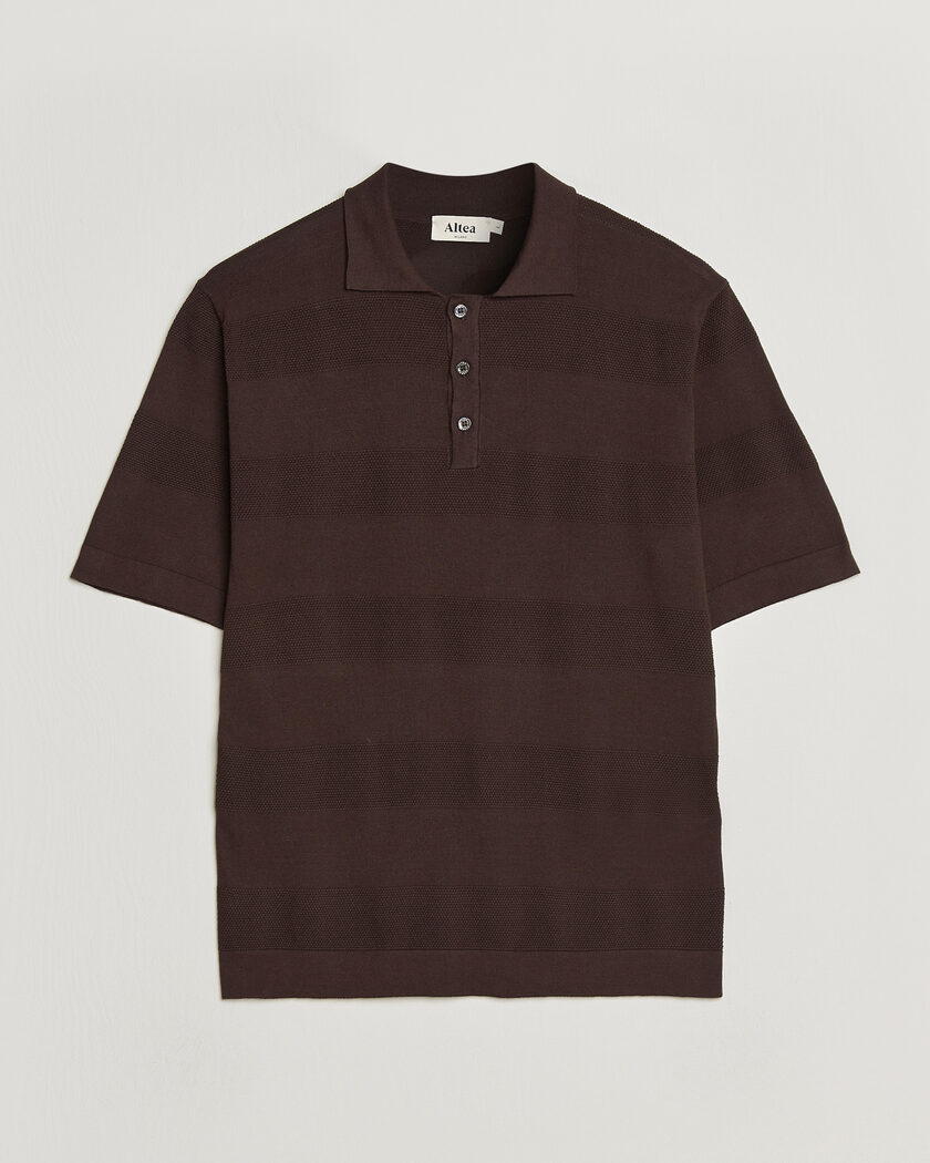 Altea Block Stripe Knitted Polo Dark Brown – Brown