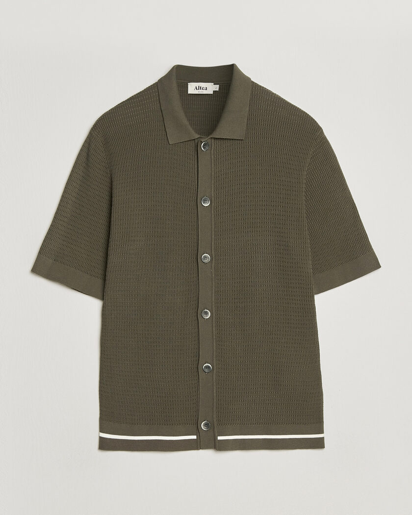 Altea Bamboo Stitch Knitted Camp Shirt Dark Green – Green