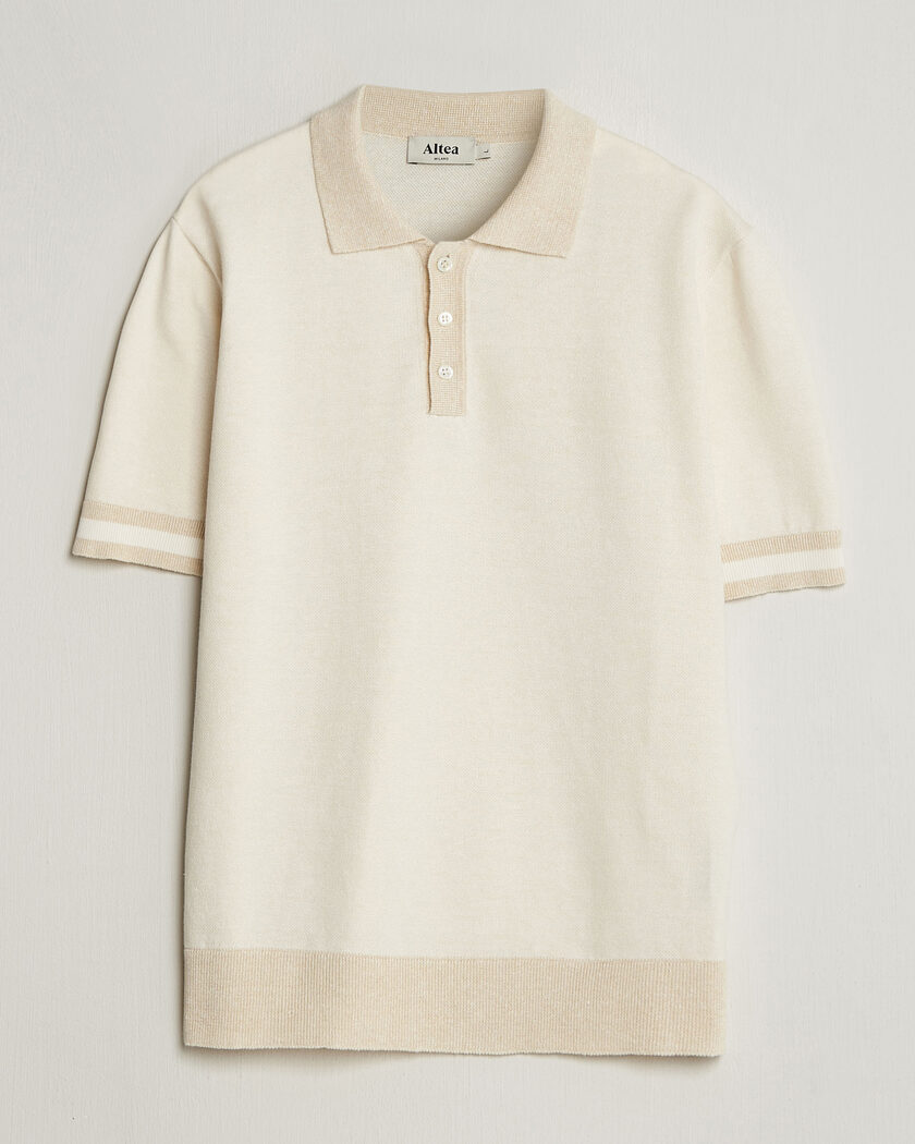 BEAMS PLUS Zip Knit Striped Polo Off White at CareOfCarl.com