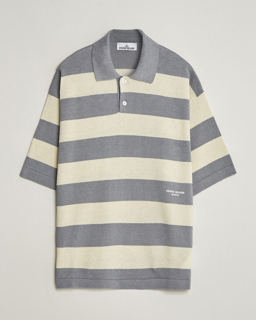  Stone Island Marina Knitted  Cotton/Linen Polo Ivory Melange – Grey