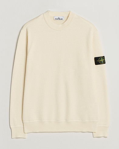 Stone Island Ribbed Soft Organic Cotton Crewneck Ivory – White