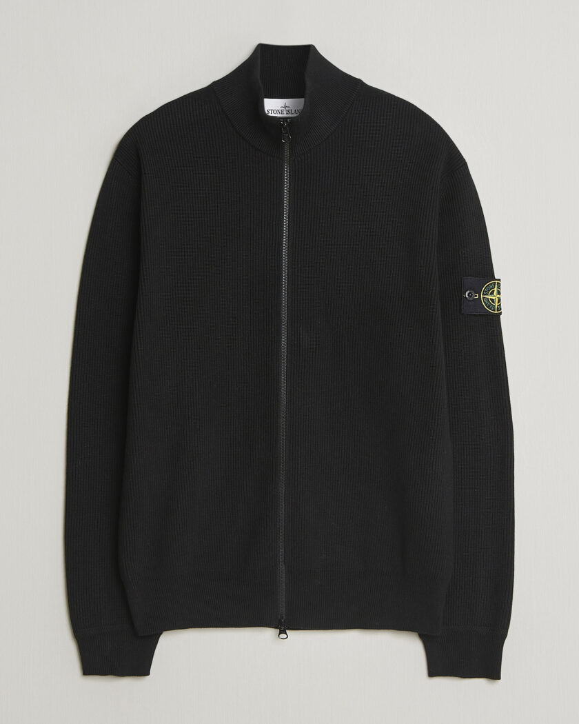 Stone Island Stretch Wool Zip Cardigan Black at CareOfCarl.com