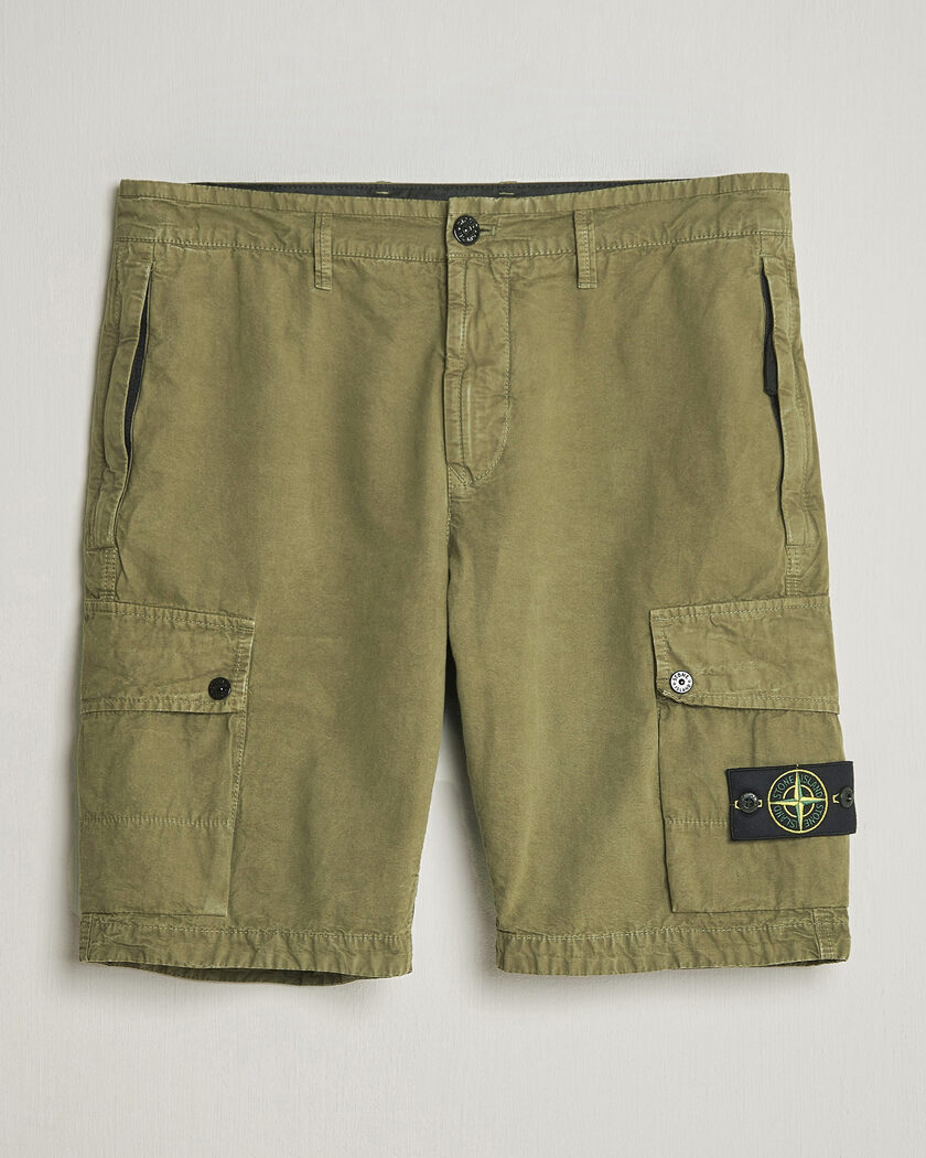 Stone Island Brushed Cotton Canvas Cargo Shorts Military Green – Green