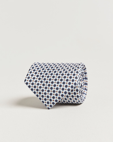 E. Marinella 3-Fold Printed Silk Tie Blue/White – White