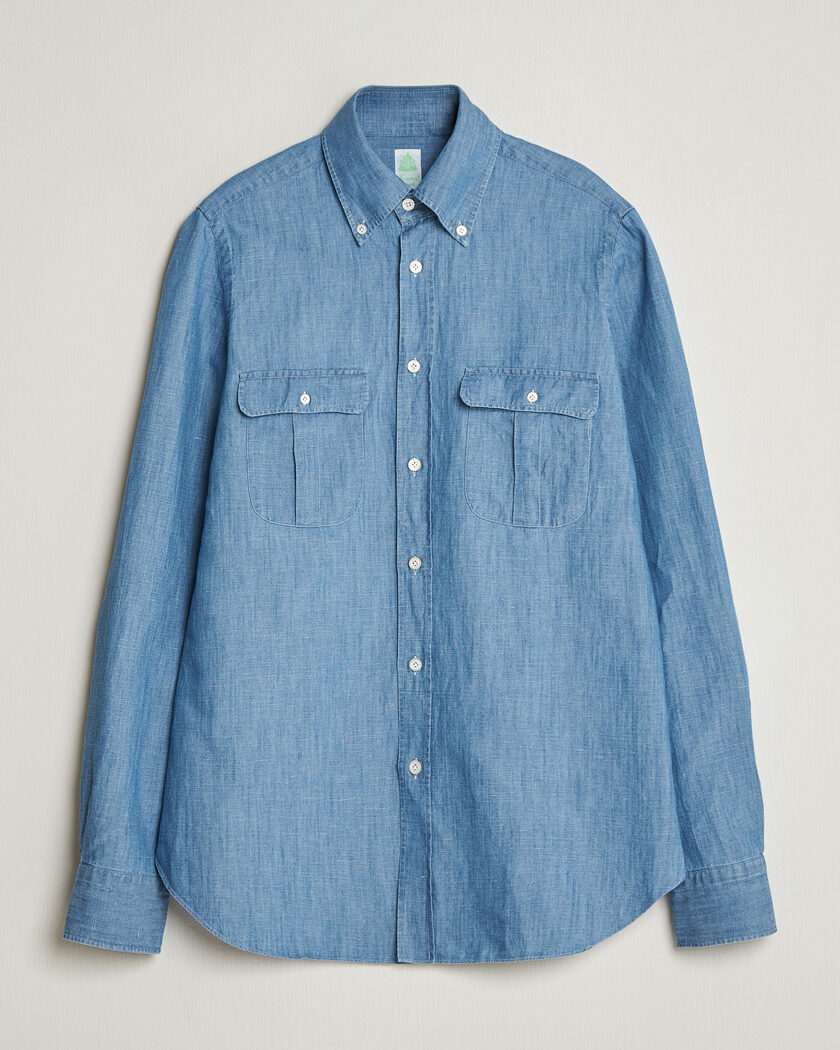 Finamore Napoli Milano Slim Denim Shirt Light Indigo at CareOfCarl.com