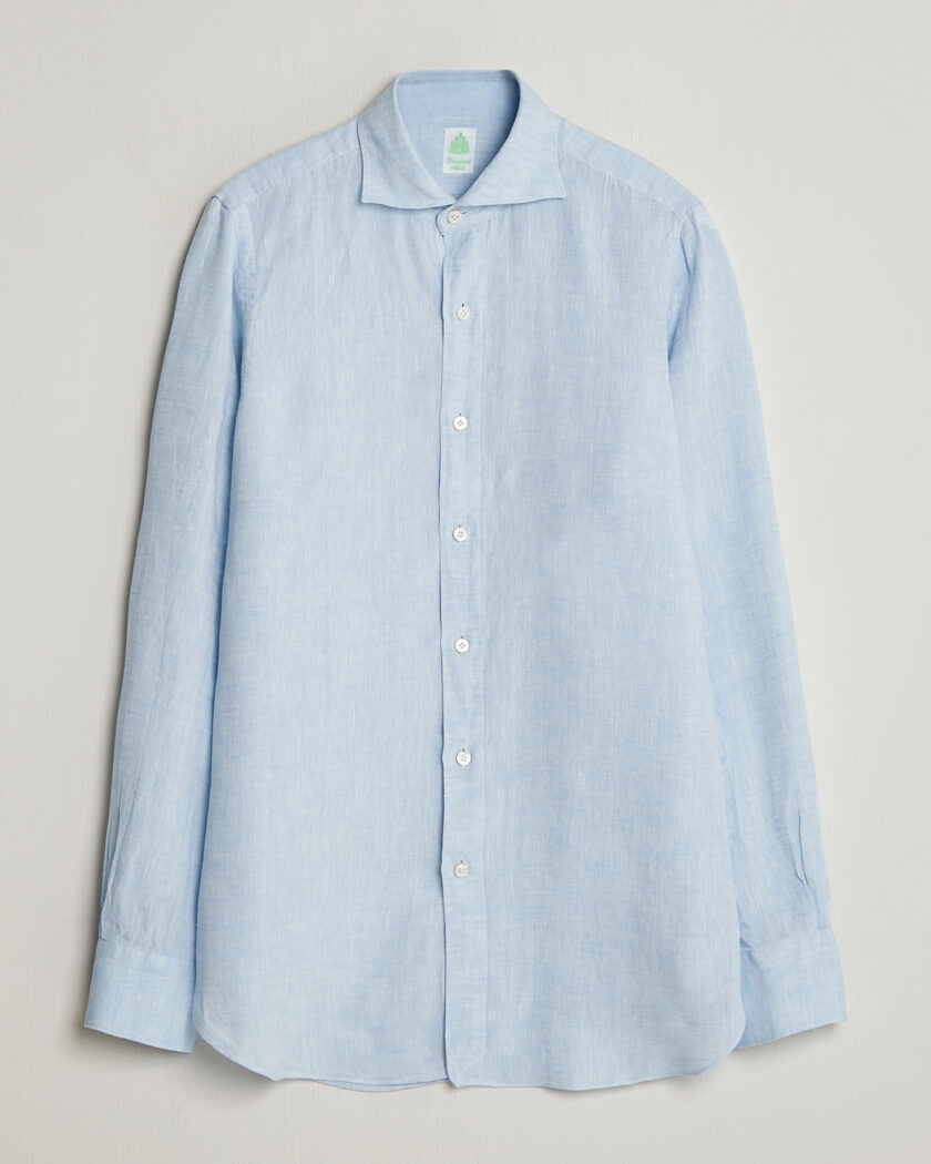 BRUNELLO CUCINELLI 長袖シャツ ライトブルー Brunello Cucinelli Easy Fit Linen Shirt Light Blue Stripe at