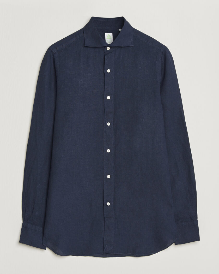 Finamore Napoli Miami Linen Popover Shirt Dark Blue at CareOfCarl.com