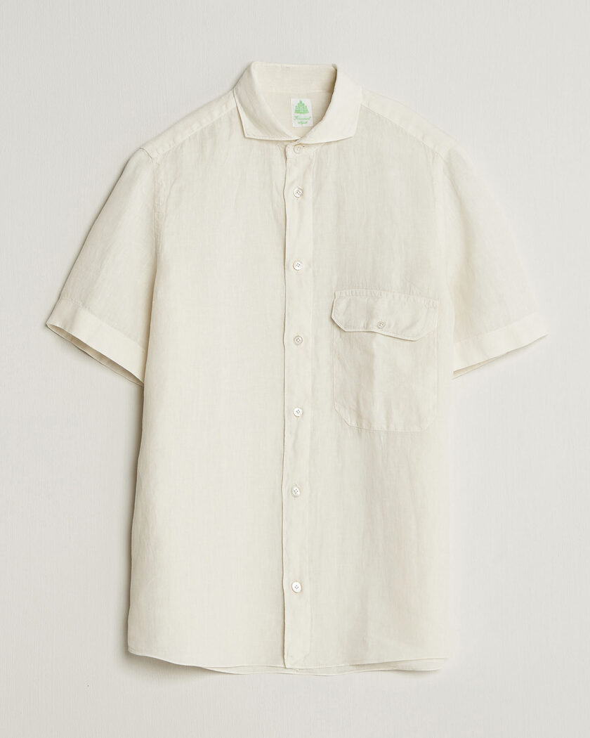 Finamore Napoli Linen Short Sleeve Sport Shirt Off White – White