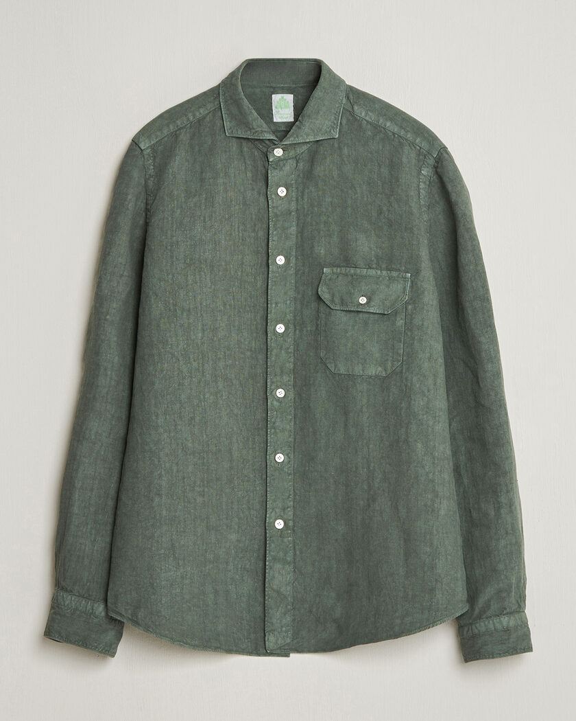 Finamore Napoli Salina Garment Dyed Linen Overshirt Dark Green – Green